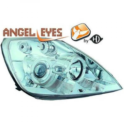 LHD Projector Headlights Pair Angel Eyes Clear Chrome Ford Fiesta 02-05