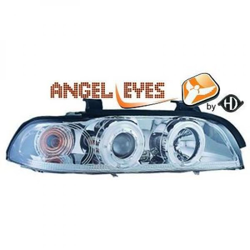 LHD Projector Headlights Pair Angel Eyes Clear Chrome BMW 5 Series E39 95-00