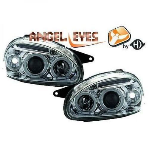 LHD Projector Headlights Pair Angel Eyes Clear Chrome Manual Vauxhall Corsa B 93-00
