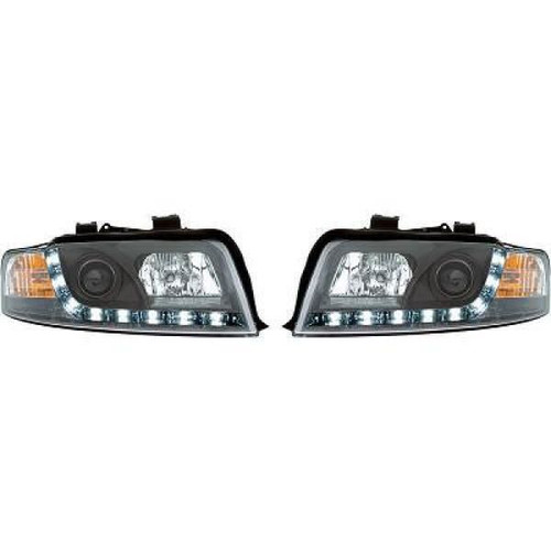 LHD Projector Headlights Pair LED Dragon DRL Lights Clear Black H1 H1 Audi A4 8E 00-04