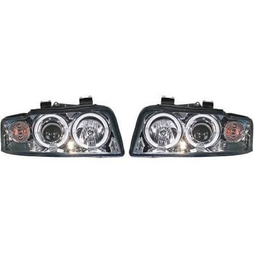 LHD Projector Headlights Pair Angel Eyes Clear Chrome Audi A4 Avant 8E 00-04