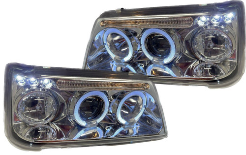 LHD Projector Headlights Pair Angel Eyes Clear Chrome Peugeot 205 83-96