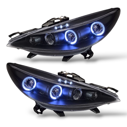 LHD Projector Headlights Headlamp Pair Angel Eyes Clear Black Peugeot 207 06-12