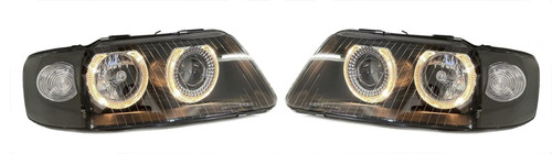 RHD LHD Projector Headlights Headlamp Pair Angel Eyes Clear Black Audi A3 00-03