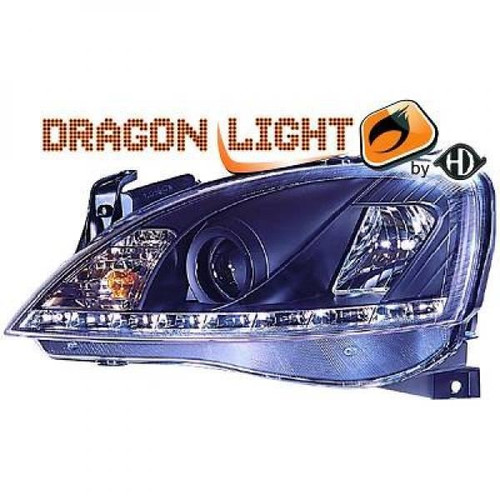 LHD Projector Headlights Pair LED Dragon DRL Lights Clear Black Vauxhall Corsa C 00-03