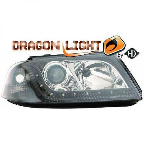 LHD Projector Headlights Pair LED Dragon DRL Lights Clear Black H7 H7 VW Passat 00-05