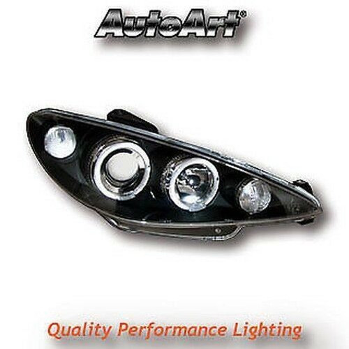 Black Twin Angel Eye Projector Headlights Lamp Part For Peugeot 206 98-02