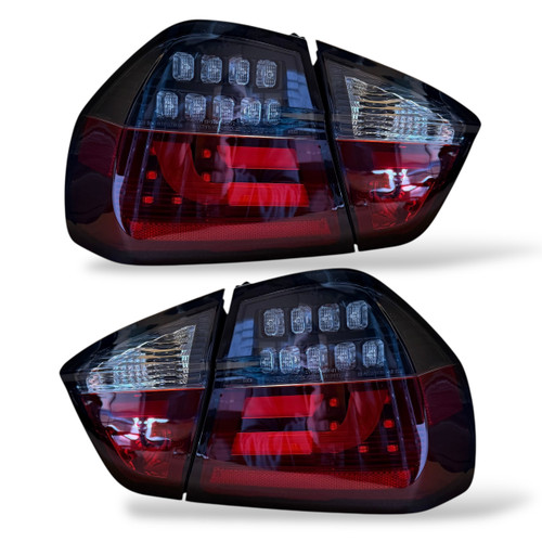Back Rear Tail Lights Pair Set Clear Red Black BMW E90 Saloon 05-08