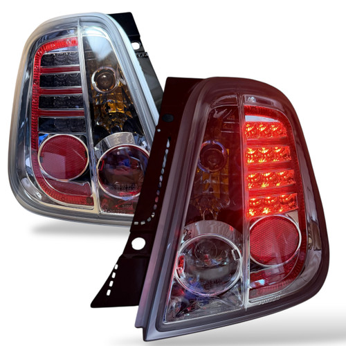 LHD Back Rear Tail Lights Pair Set LED Clear Chrome Fiat 500 2007-15