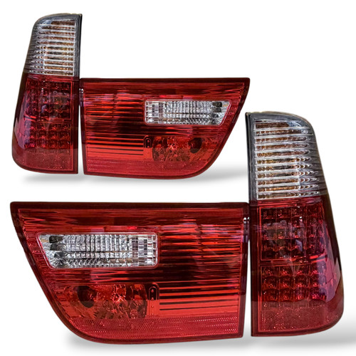Back Rear Tail Lights Pair Set LED Clear Red White BMW X5 E53 99-03