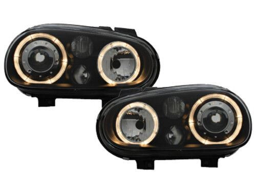 For VW Golf Mk4 Twin Angel Eye Halo Black Projector Headlights Lamps Incl. Fog