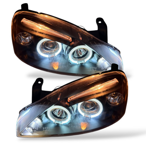 For Vauxhall Corsa C Black Angel Eye Projector Headlights Lamp Halo LED