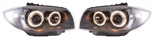 For BMW 1 Series E81 E82 E87 E88 04-12 Black Angel Eye Projector Headlights Depo
