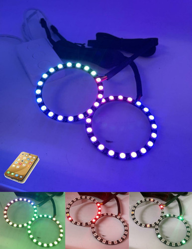 Kangaroo Led Rings Pair 70mm SMD LED rings halo angel eye Bluetooth rainbow dream patterns ...