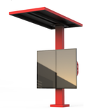 Red 2x1 vertical canopy bracket system mounted with two 49-inch LG exterior displays. Screens sold separately