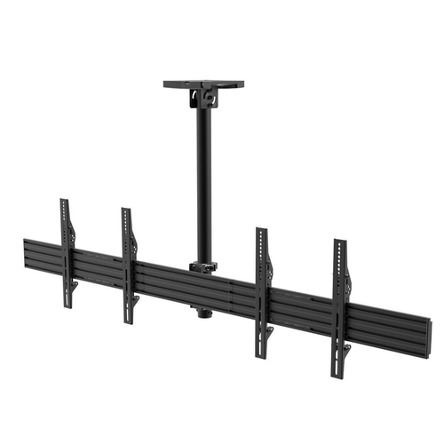 Black 2x1 ceiling bracket mount for digital signage, featuring a single center pole and four vertical VESA rails.