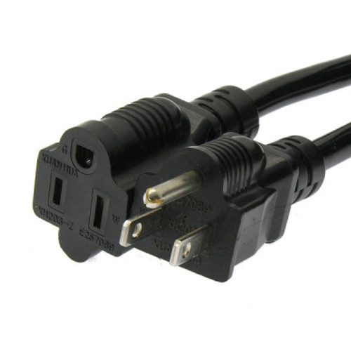 Standard Power Extension Cord (NEMA 5-15P to 5-15R Plug 16AWG, Black)