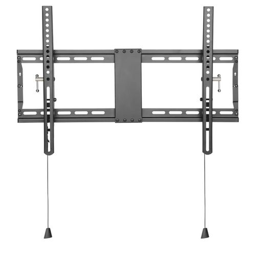 Front view of a black low-profile wall mount for flat-panel screens featuring VESA mounting arms.