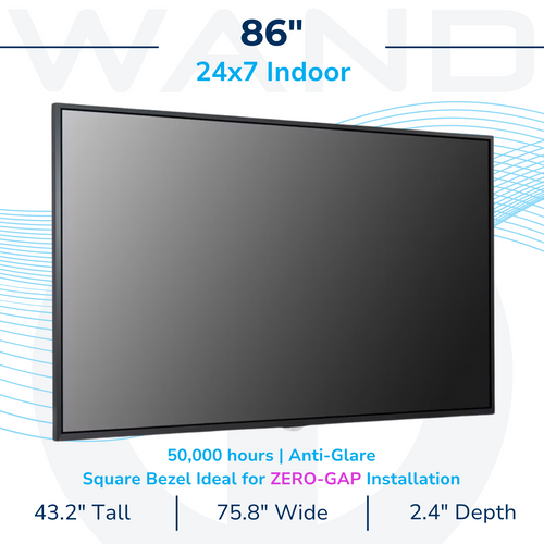 86" LG Commercial Use Smart Screen: 500nit / 24x7 / 50,000 hours / Anti-Glare / Fanless