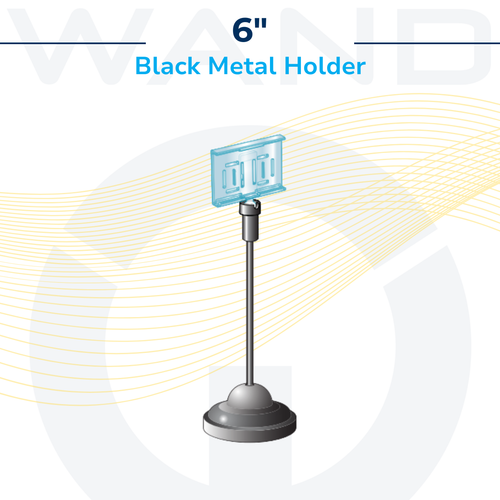 Graphic illustration of the 6 inch black metal elegant smart label ESL holder with a clear display clip.