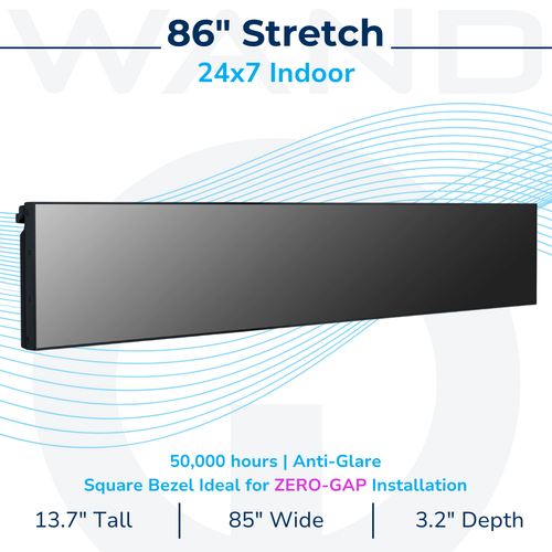 86 inch Ultra Stretch LG commercial smart screen featuring 50,000 hours lifespan, anti-glare, and zero-gap installation