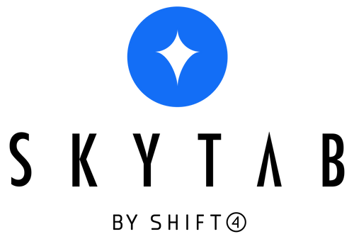 The Skytab by Shift4 logo featuring a blue star icon, used for POS price and product integration.