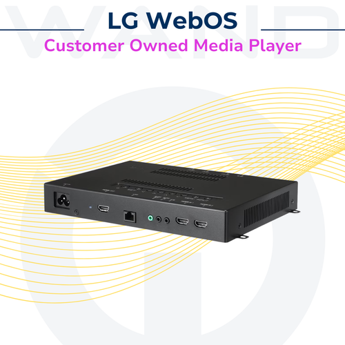 Front-angle view of the black LG WebOS Box Purchase Outright (+278) media player.