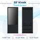 Technical diagram of a 55-inch, 500nit 24x7 digital poster kiosk featuring a touch screen with 30,000 hours runtime.