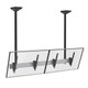 Low-angle view of the 2x1 panel ceiling bracket kit with dual support poles and attached digital signage rails.