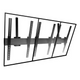 Angled view of a 3x1 panel menu board ceiling mount supporting three digital display frames in a horizontal row.