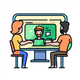 Two people sitting at a computer for a private remote training session on content management software.