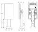 Technical dimensions and engineering specifications for the 49-inch LG XE4 outdoor display, including height and depth profiles.