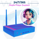 A support representative with a headset next to WAND media player hardware for 24/7 technical support.