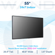 This specification sheet outlines the 55-inch, 24x7 indoor commercial display featuring anti-glare technology and a 50,000-hour lifespan. Its square bezel design is specifically optimized for zero-gap installation in professional digital signage networks