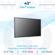 43-inch 24/7 professional commercial display featuring a square bezel for seamless zero-gap installation. This high-performance indoor screen offers 50,000 hours of reliability and anti-glare viewing for retail and restaurant digital signage.