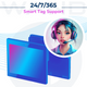 A support representative with a headset next to WAND smart label hardware for 24/7 support and hosting.
