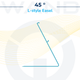 Graphic illustration of a clear, L-style smart label stand angled at 45 degrees.