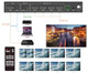 A technical diagram for the Video Wall Splitter/Controller: Use 1 HDMI Source to 4 TVs 4K@60Hz, illustrating connectivity with a laptop, TV box, and various display layouts.