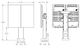 Technical line drawing of a dual 49-inch display stand system showing structural dimensions. Screens sold separately.