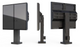 Three angled views of a 2x1 vertical stand bracket system designed for two 49-inch LG exterior displays. Screens sold separately.