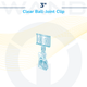 Graphic illustration of the 3 inch clear ball-joint clip designed for retail display signage.