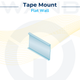 Graphic illustration of a clear tape mount bracket designed for flat wall placement of retail labels.