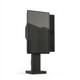 A black menu-mounted speaker-mic housing installed on the side of a digital drive-thru kiosk.