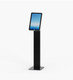 Angled view of a 22-inch 500-nit digital floor standee kiosk with a responsive touch screen.