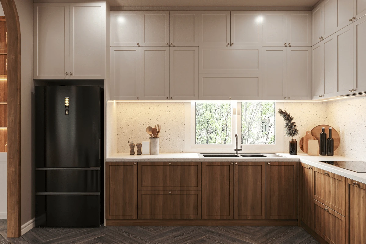 Two-tone Japandi kitchen cabinet door styles