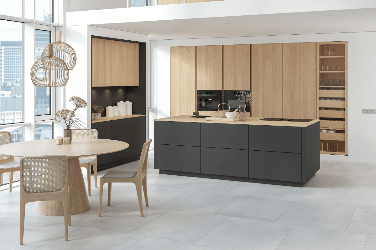 Japandi style kitchen ideas with light wood cabinetry