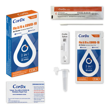 CorDx 3 in 1 Tyfast Flu A/B & COVID-19 OTC At Home Multiplex Rapid Test (1 Test per Box)