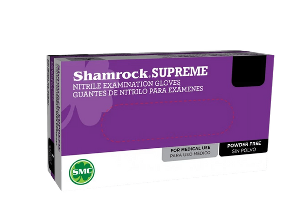 Shamrock Gloves Supreme Blue Exam Powder Free Nitrile Gloves (30350 Series – 3.5g, 100 gloves per box). Sizes Available: Small, Medium, Large, Extra Large