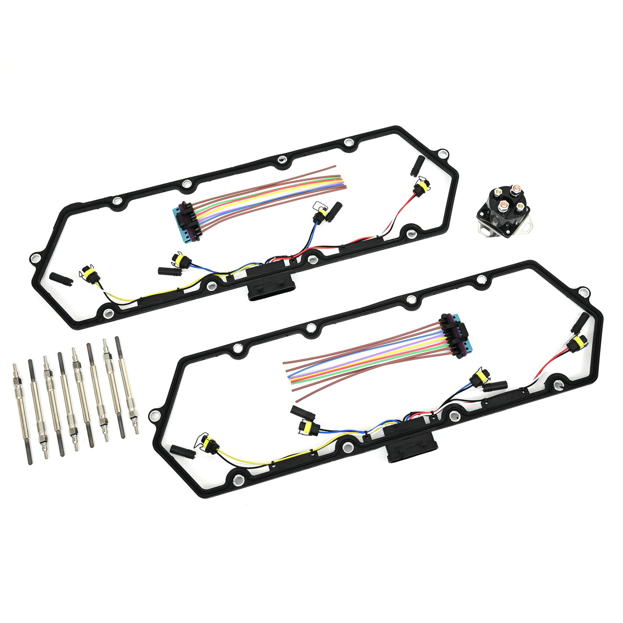 7.3 L 1997-2003 Diesel Powerstroke Valve Cover Gasket, Includes 8 Glow Plugs, Turbo Glow Plug Relay, Plus Injector Glow Plug Harness Fits Ford 7.3 F250 F350 Fits 97-03