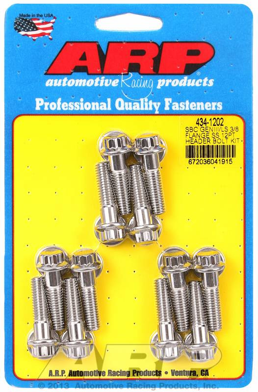 ARP 434-1202 SS Header Bolts Gen 3/4 5.3 5.7 6.0 6.2 7.0 LS1 LS2 LS3 3/8" Header Flange Gen III IV Stainless Steel